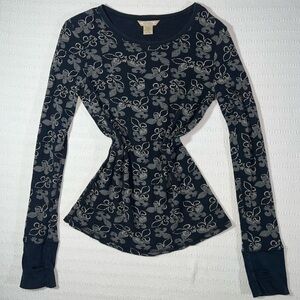 Vintage Arizona Womens Y2K Fleur De Lis Cross Graphic Long Sleeve Top S Grunge